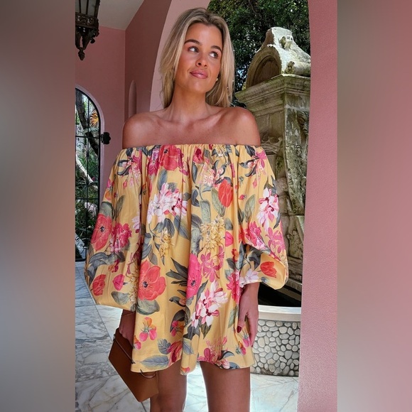 NWT Show Me Your MuMu Brenna Off Shoulder Mini Dress Mimosa Floral Taffeta XXL - Picture 13 of 16